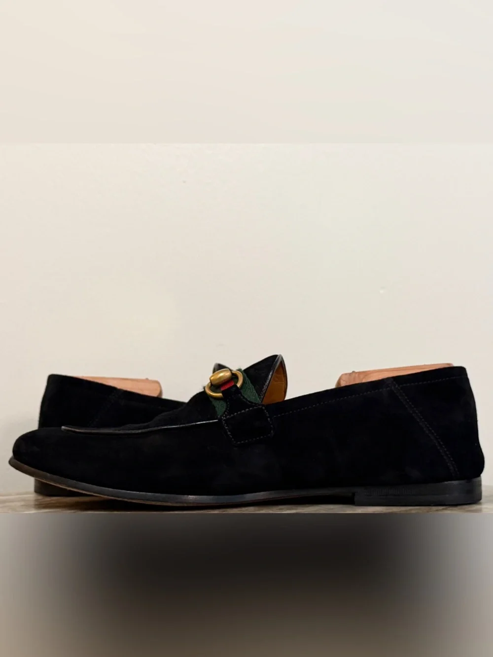 GUCCI BRIXTON Black Suede Web Horsebit Loafers US 7.5 Gucci 7 Jordaan $1050